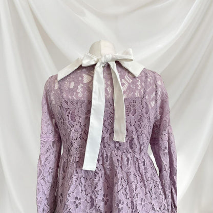 Axes Femme lavender lace dress with bow accent Two-piece set 5