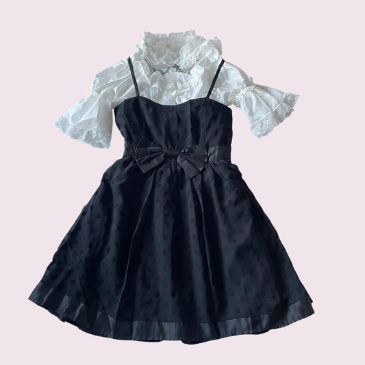 Tralala black polka dot JSK dress with waist bow detail brand new0