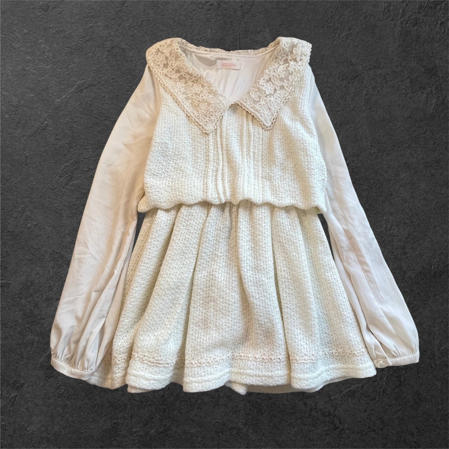 Liz Lisa ivory lace mini dress – elastic waist, tunic style0