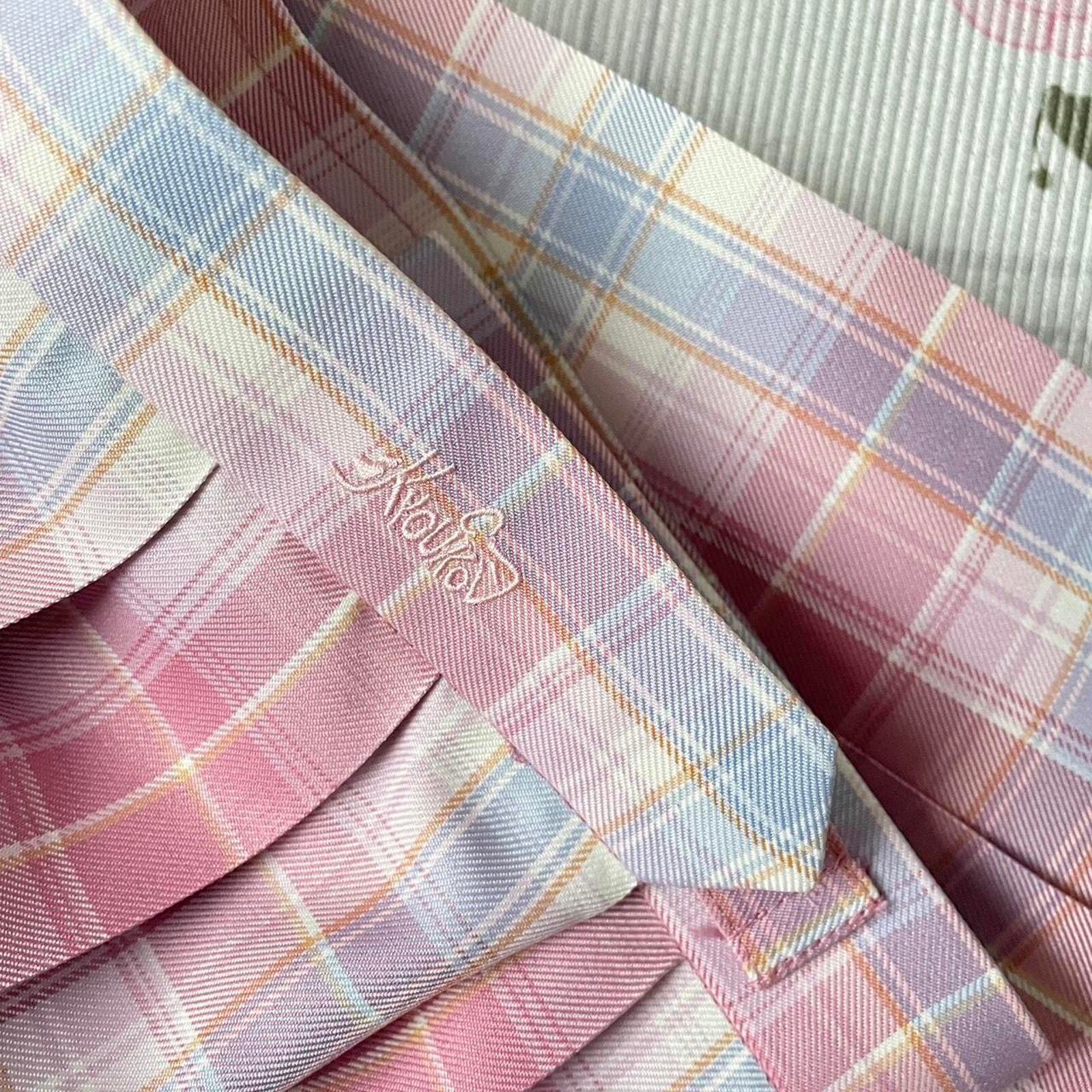 My Melody pastel pink and blue plaid pleated skirt 26”-27''1