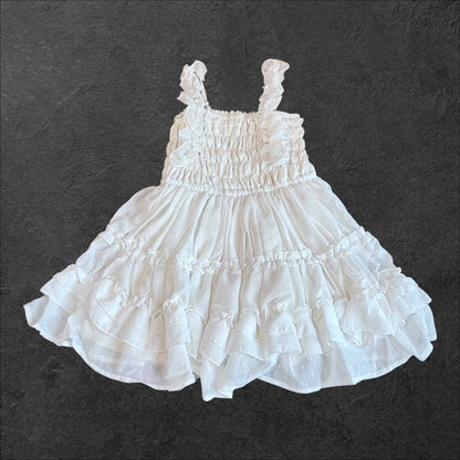 GRL White Shirred Ruffle Mini Dress Dolly J-Fashion Tiered Babydoll6