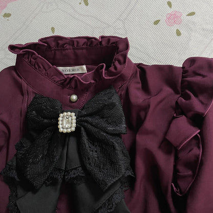 Noemie Burgundy Lace Blouse with Detachable Bow – Gothic Lolita / Elegant Kei2