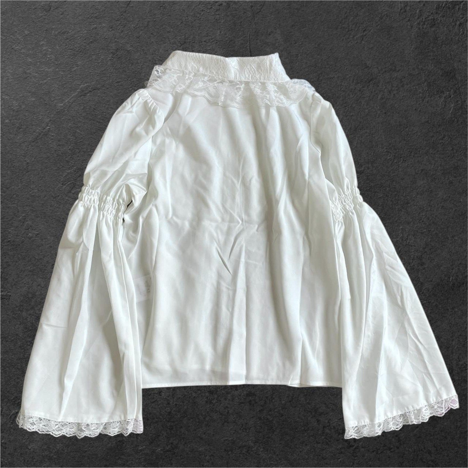 Noemie Romantic White Lace-Up Heart Blouse with Bell Sleeves1