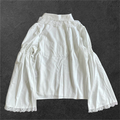 Noemie Romantic White Lace-Up Heart Blouse with Bell Sleeves1