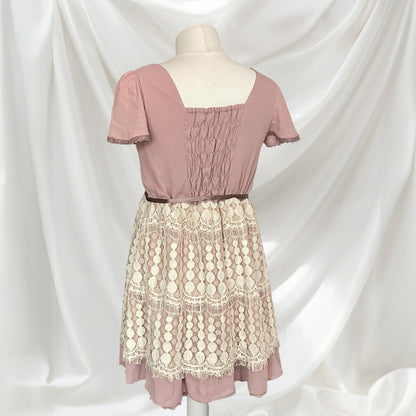 Axes Femme Dusty Rose Lace-Up Dress Cream Floral Lace Overlay5