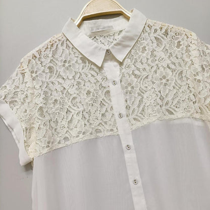 Japanese vintage  ivory lace panel blouse with cap sleeves1