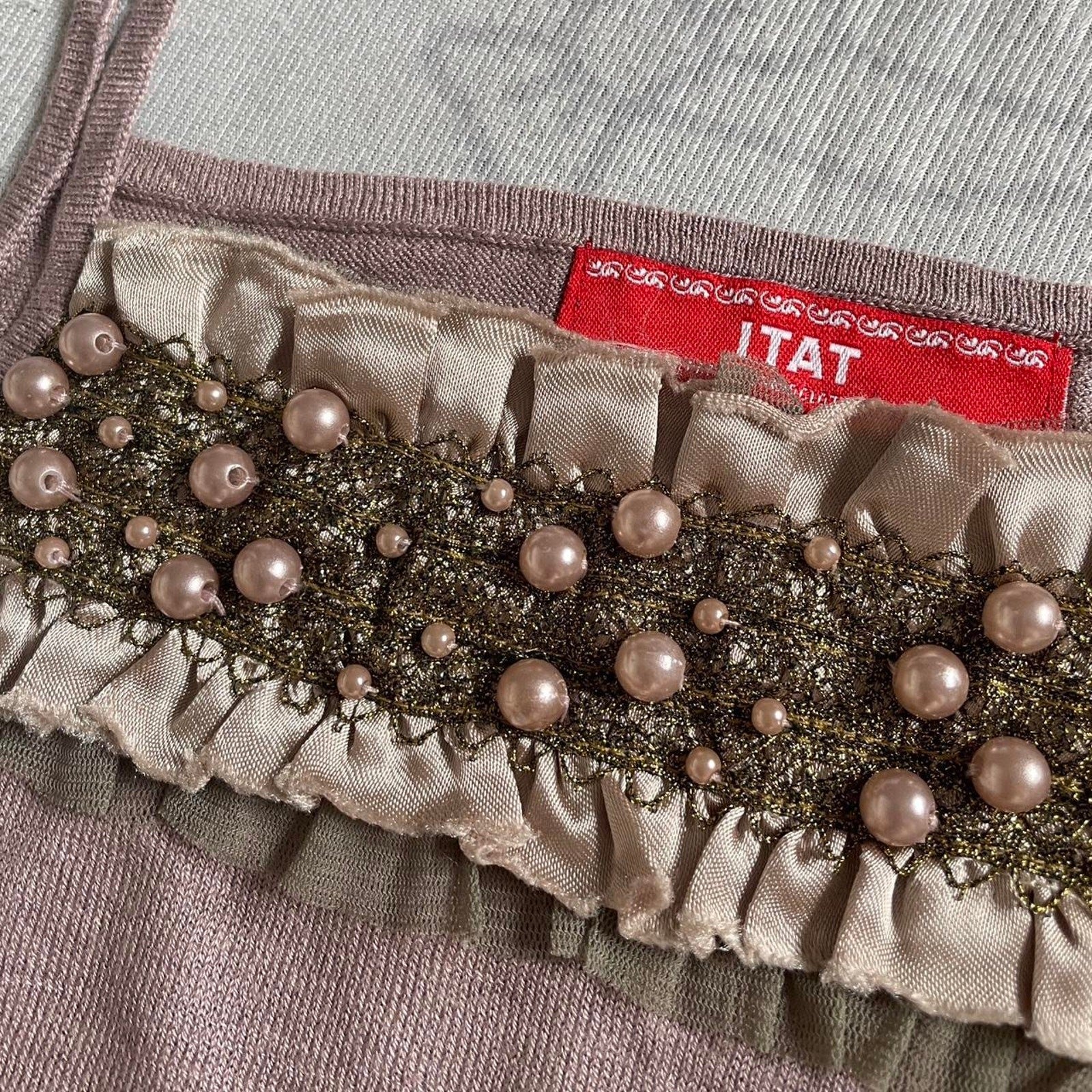 Vintage knit camisole with pearl ruffle trim2