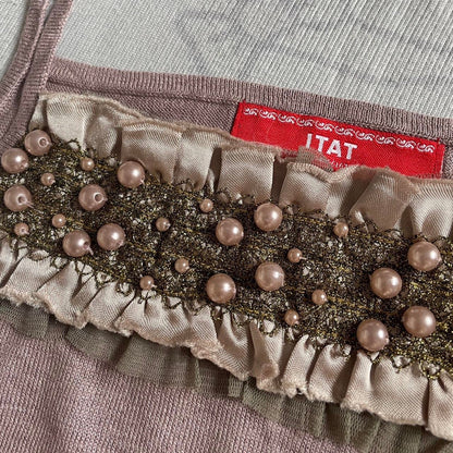 Vintage knit camisole with pearl ruffle trim2