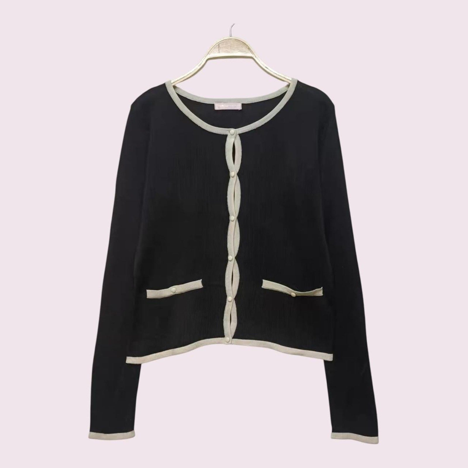 Y2k Japanese Vintage Black Cardigan Contrast Trim, Parisian / Soft Girl Style0