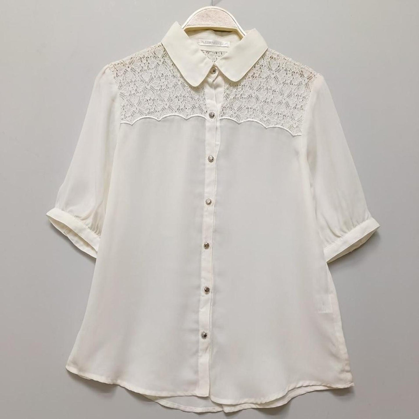 Japanese vintage blouse with lace panel and scallop detail0