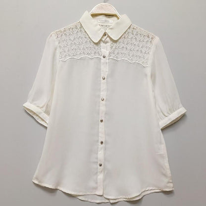 Japanese vintage blouse with lace panel and scallop detail0