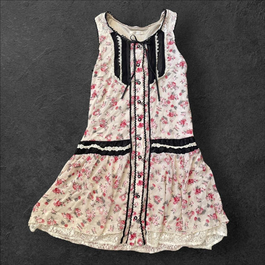 Axes femme rare vintage floral lace dress with black ribbon and button details 0