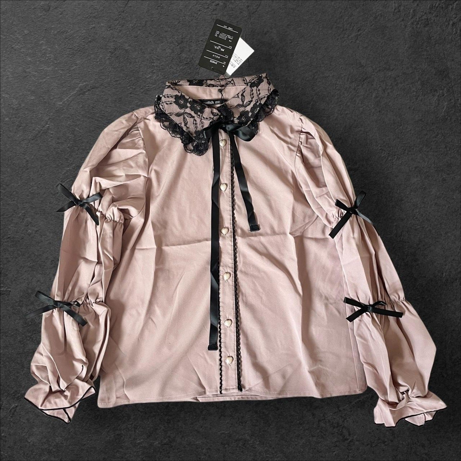 Japanese Brand romantic pink blouse with lace collar & ribbon tie – jp fashion0