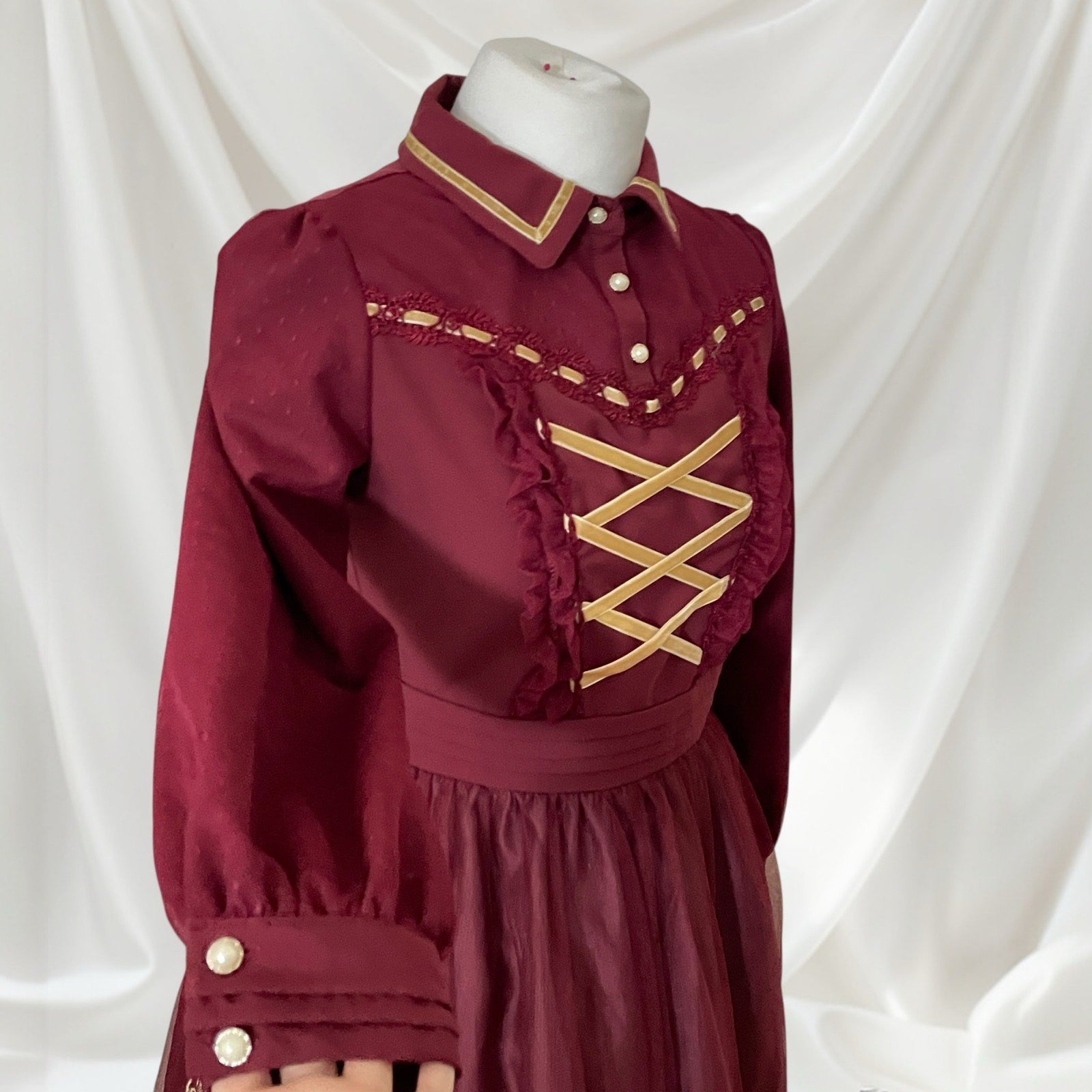 Axes Femme Burgundy Lolita Dress with a Separate Matching Petticoat2