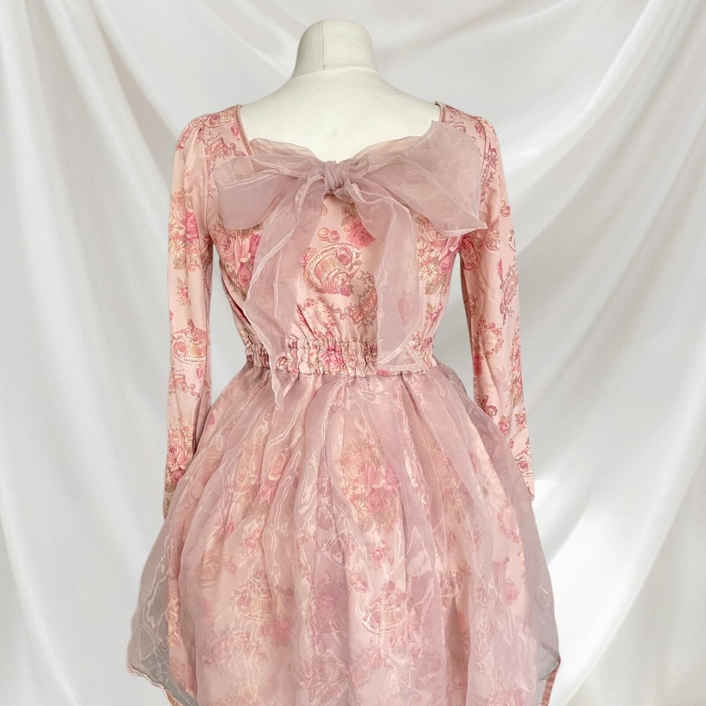 Pink floral chiffon dress with bow accent - elegant Lolita style by Liz Lisa6