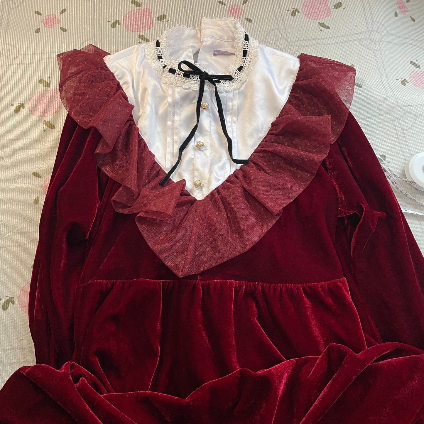 Axes Femme Burgundy Velvet Long Sleeve Midi Dress Victorian5