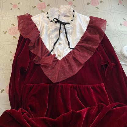 Axes Femme Burgundy Velvet Long Sleeve Midi Dress Victorian5