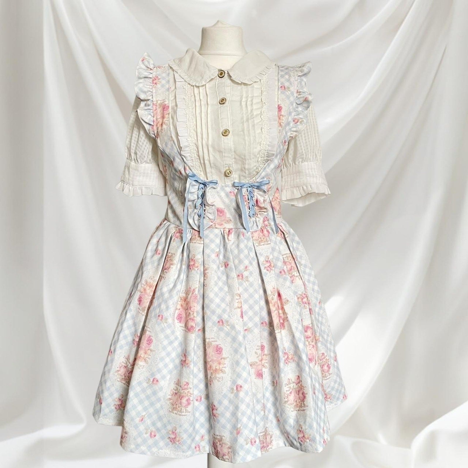 Liz Lisa blue gingham floral JSK dress  himekaji style  (blouse not included)0