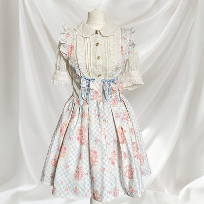 Liz Lisa blue gingham floral JSK dress  himekaji style  (blouse not included)0