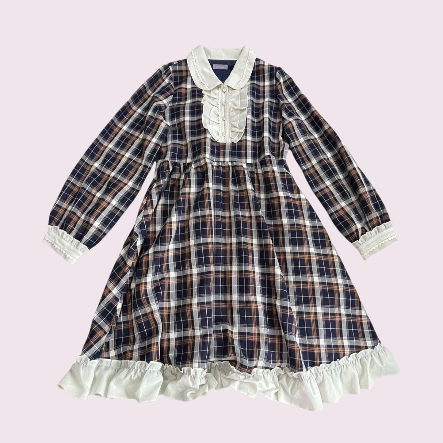 Axes Femme Plaid Ruffle Dress – Classic Check, Peter Pan Collar0
