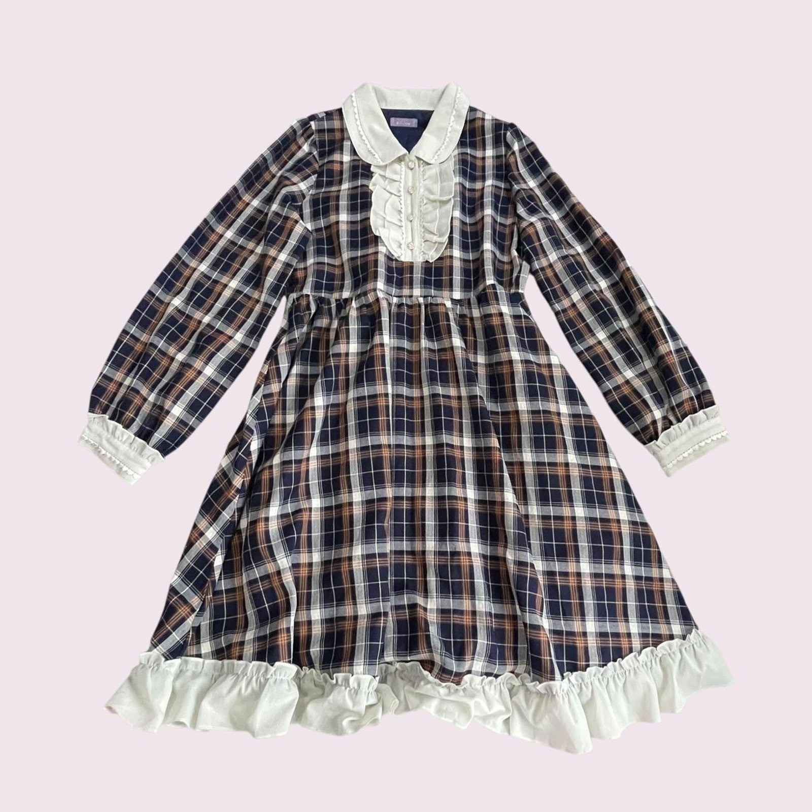 Axes Femme Plaid Ruffle Dress – Classic Check, Peter Pan Collar0