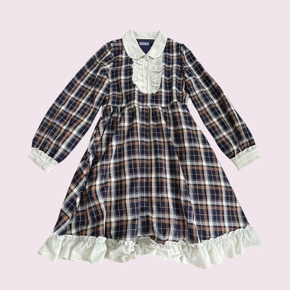 Axes Femme Plaid Ruffle Dress – Classic Check, Peter Pan Collar0