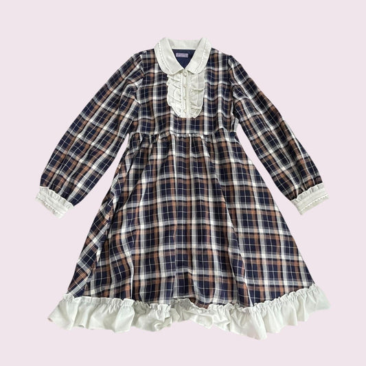Axes Femme Plaid Ruffle Dress – Classic Check, Peter Pan Collar0