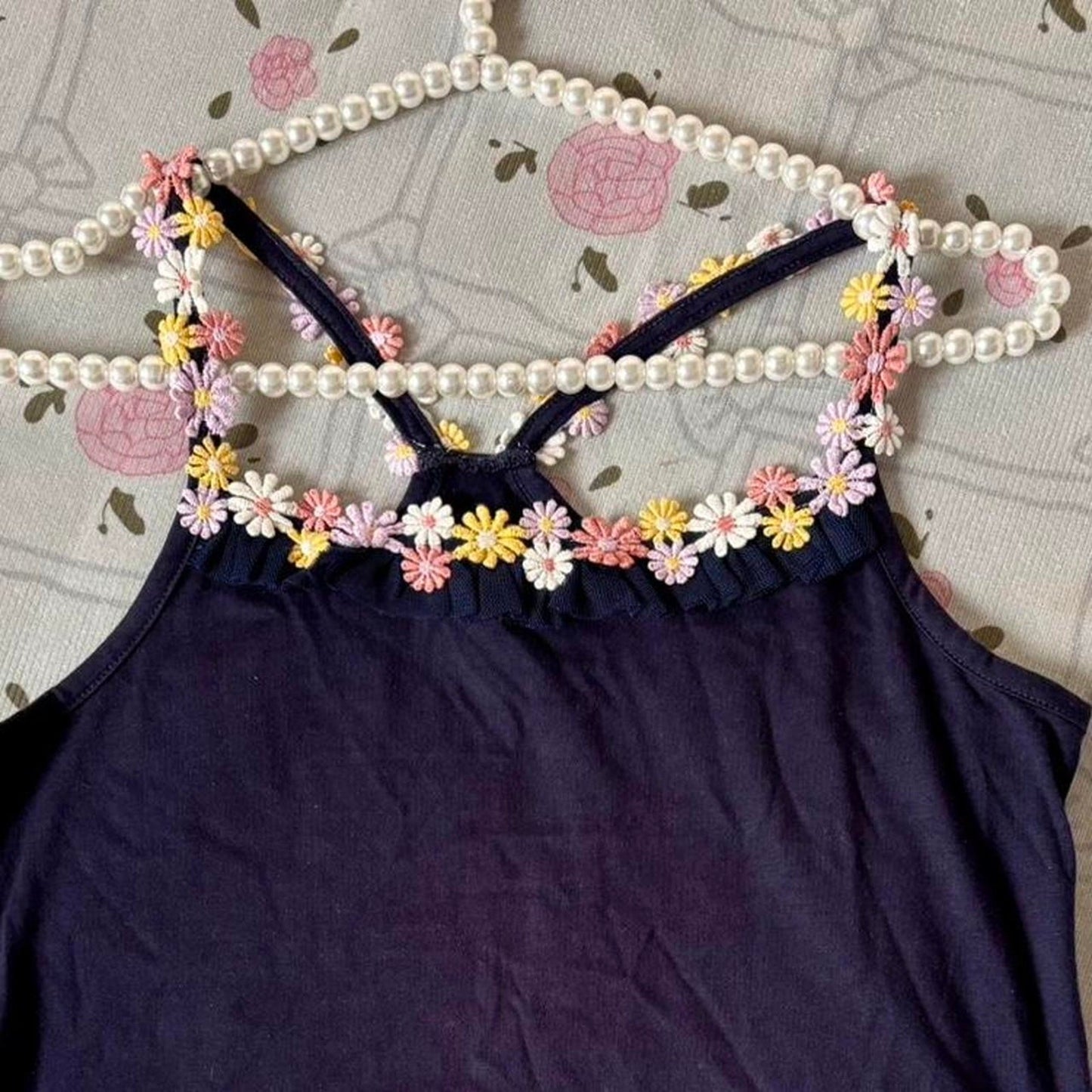 Olive des Olive navy racerback tank top with daisy trim – fairycore y2k vibes4