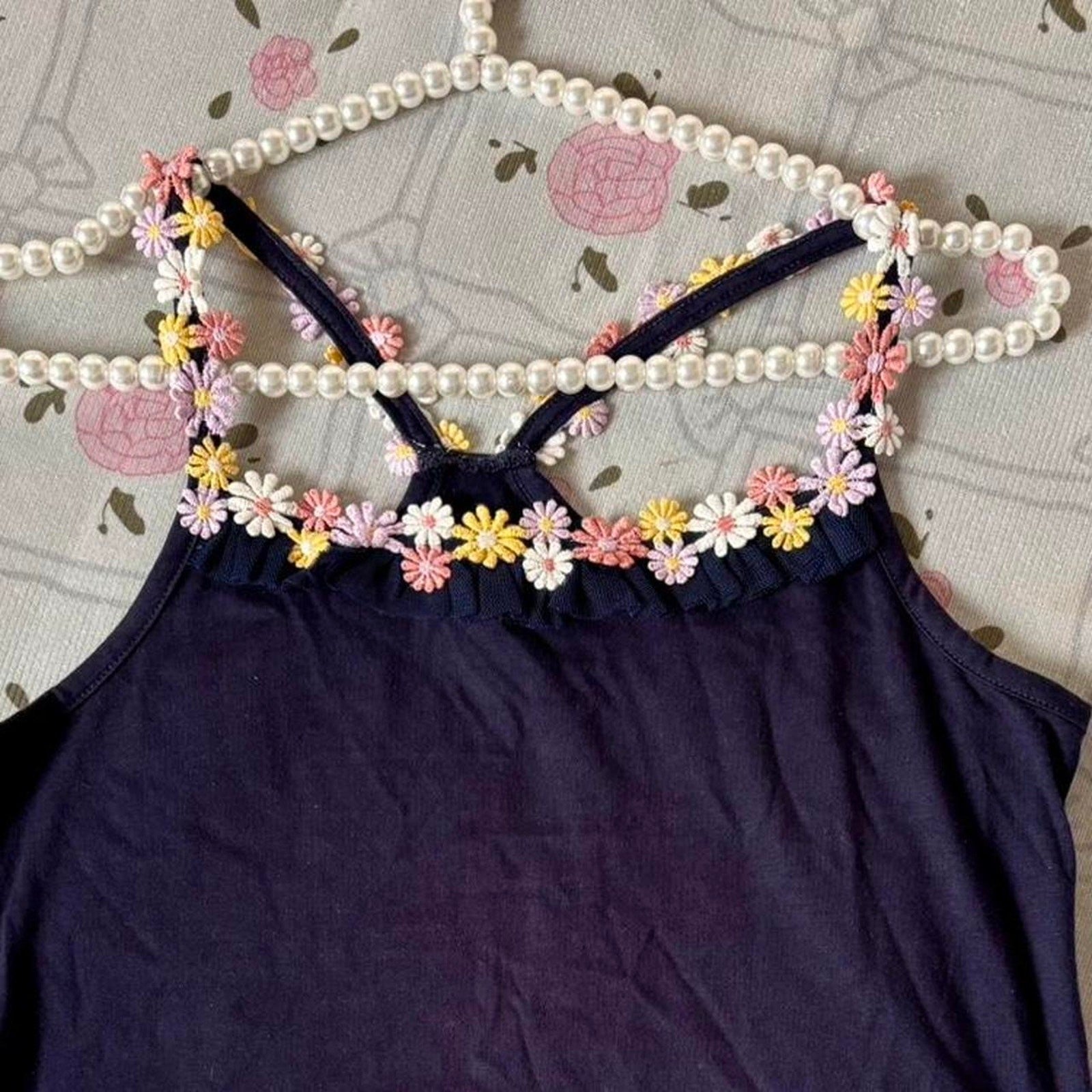 Olive des Olive navy racerback tank top with daisy trim – fairycore y2k vibes4