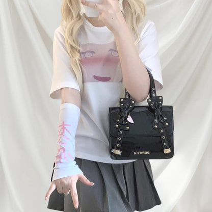 Japanese graphic tee with artistic single sleeve Anime Tee Kawaii Jfashion0