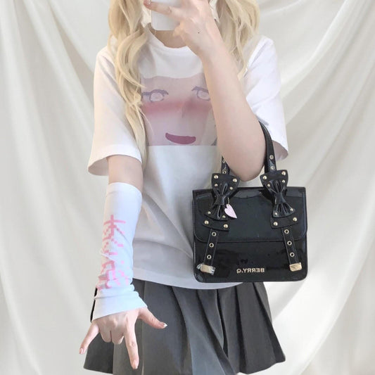Japanese graphic tee with artistic single sleeve Anime Tee Kawaii Jfashion0