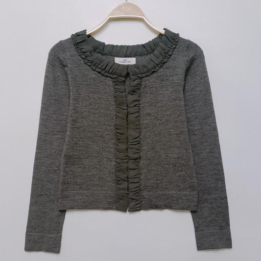Y2k Japanese vintage grey knit cardigan with ruffled trim0