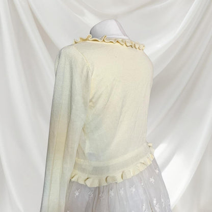 Axes Femme embroidered knit cardigan with ruffle trim rare piece3