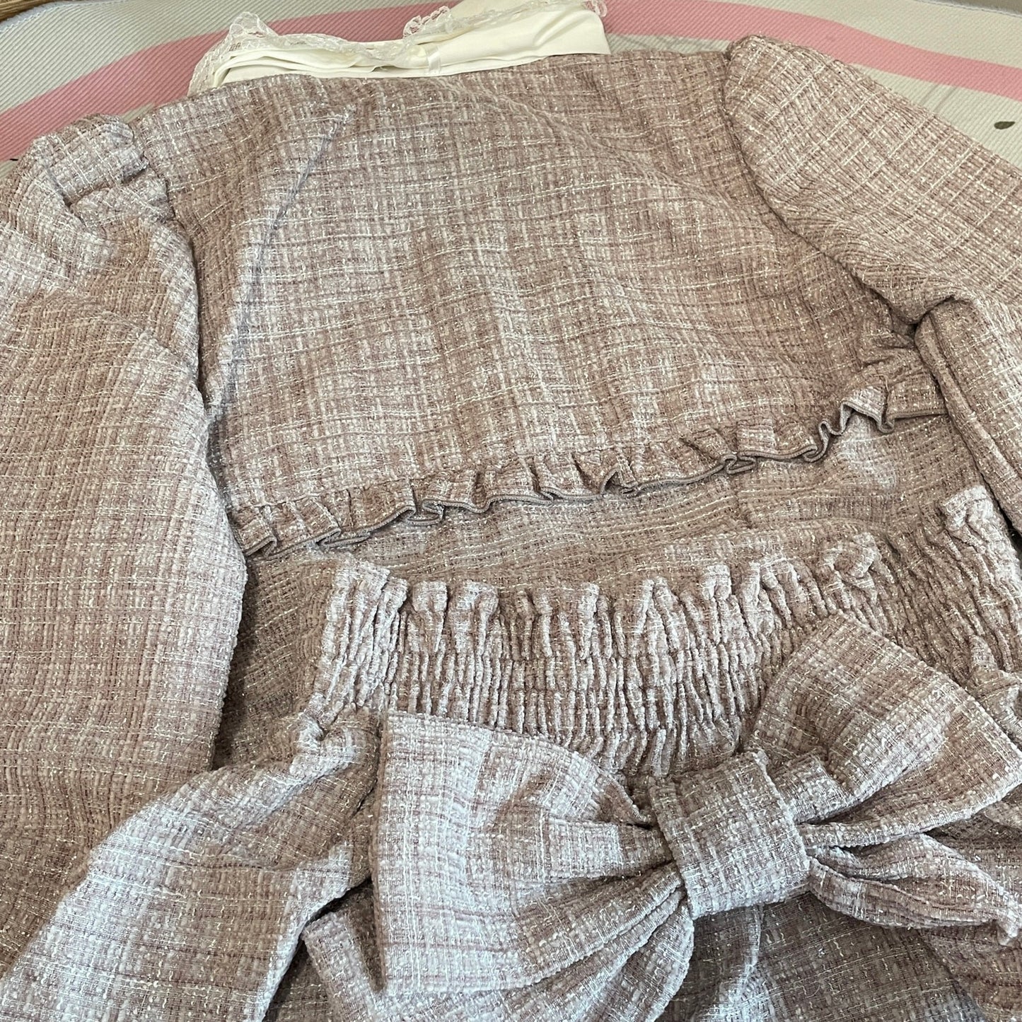 Noemie Pink Tweed Two-Piece Set Bow Skort Kawaii Jirai Kei1