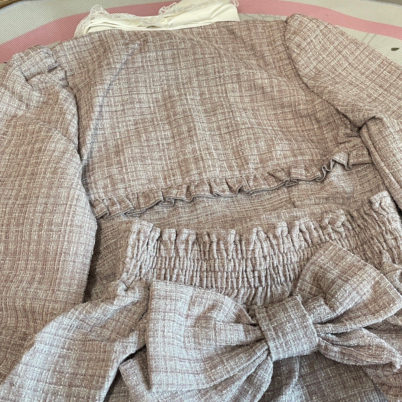 Noemie Pink Tweed Two-Piece Set Bow Skort Kawaii Jirai Kei1
