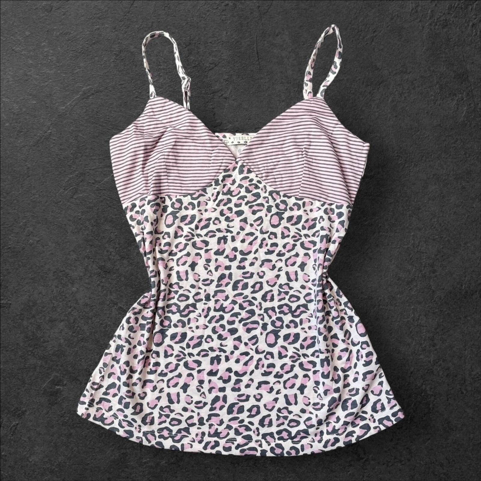 Vintage striped and leopard print camisole top0