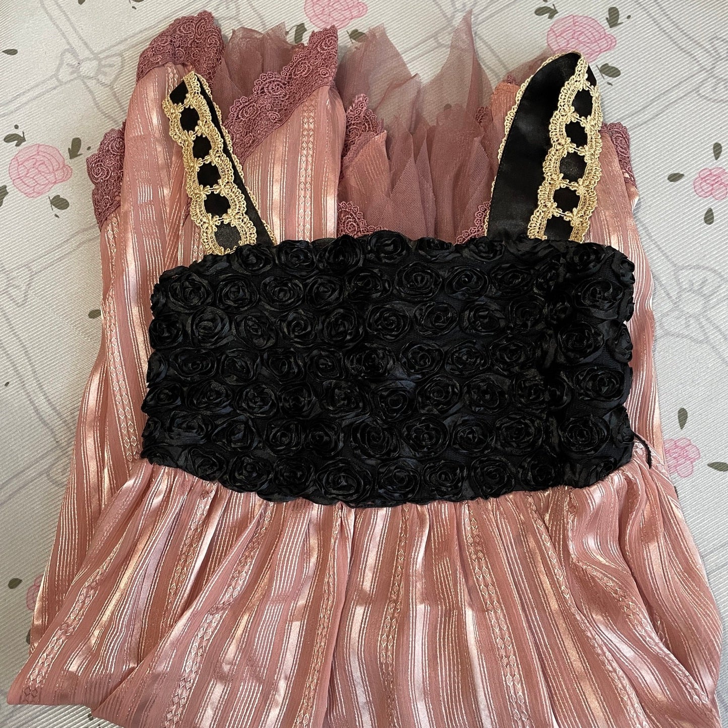 Axes Femme vintage-pink dress, romantic layered hem, classic girly jfashion6