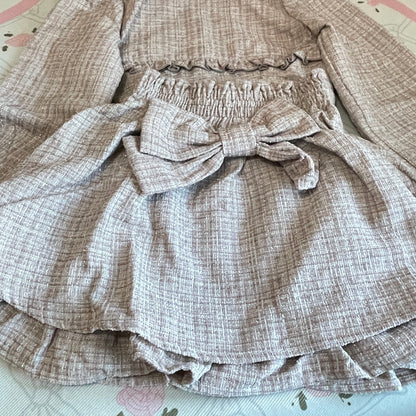Noemie Pink Tweed Two-Piece Set Bow Skort Kawaii Jirai Kei3