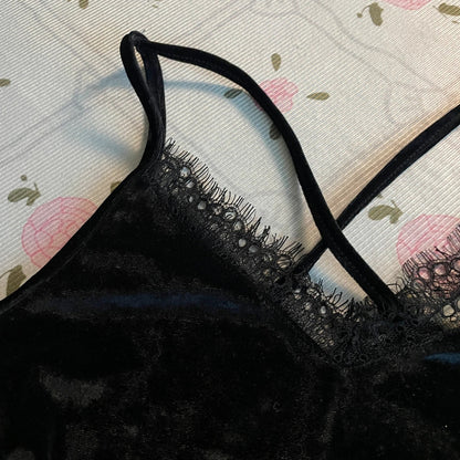 Japanese Vintage Floral Ruffle Skirt & Velvet Camisole Set Y2K Style4