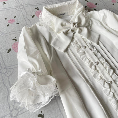 Japanese brand Noemie white lace ruffle blouse with detachable bow2