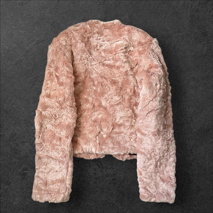Soft pink faux fur jacket with pearl details from Japanese brand MIL1