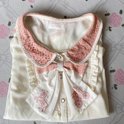 Liz Lisa cream blouse with embroidered bow & pink lace trim4