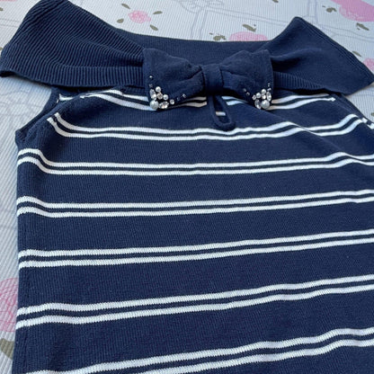 Japanese vintage navy striped knit top - japan retro kawaii style2