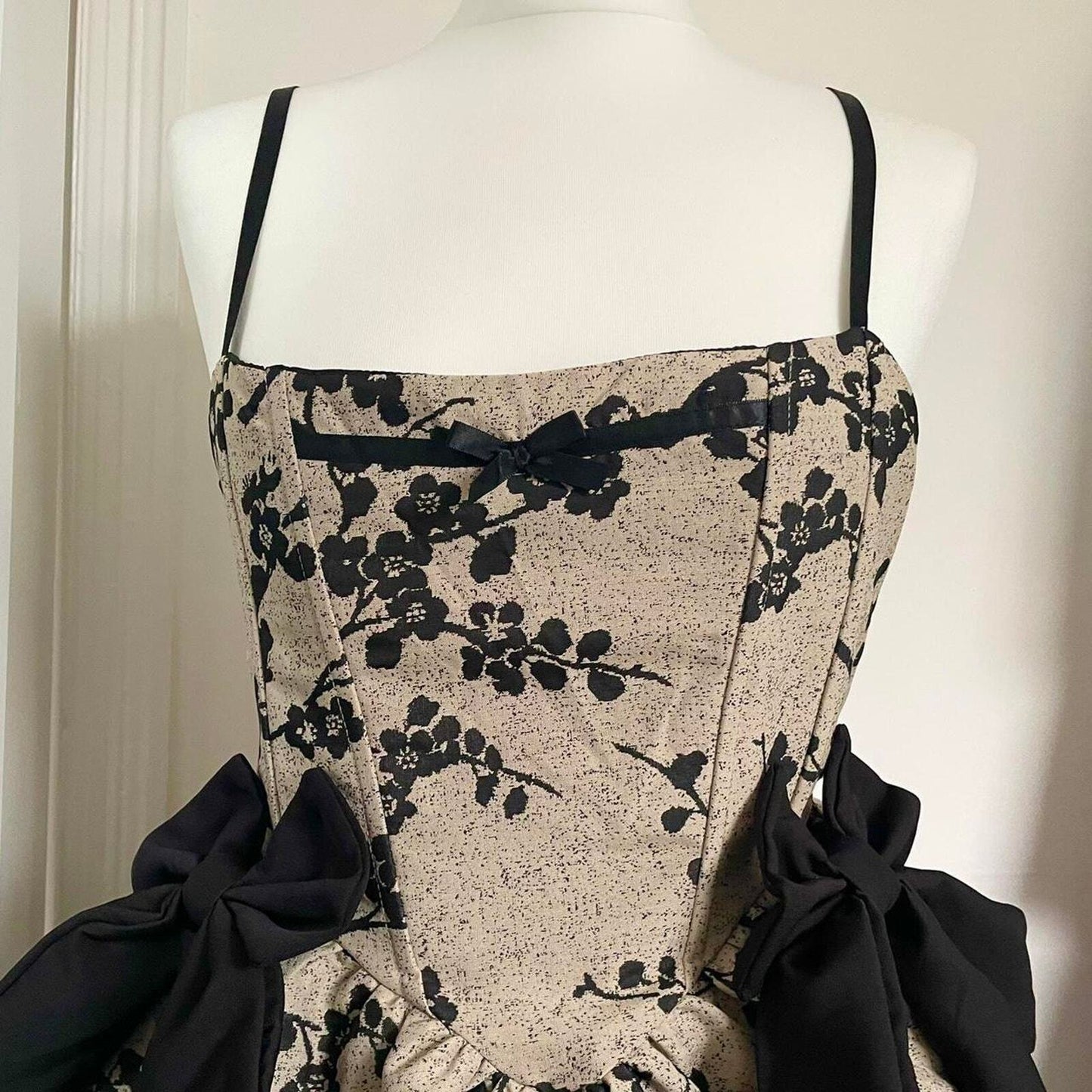 Jacquard retro floral mini dress with bows designer dress XS/S3