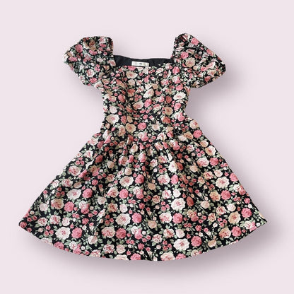 Vintage romantic rose puff sleeve floral dress  0
