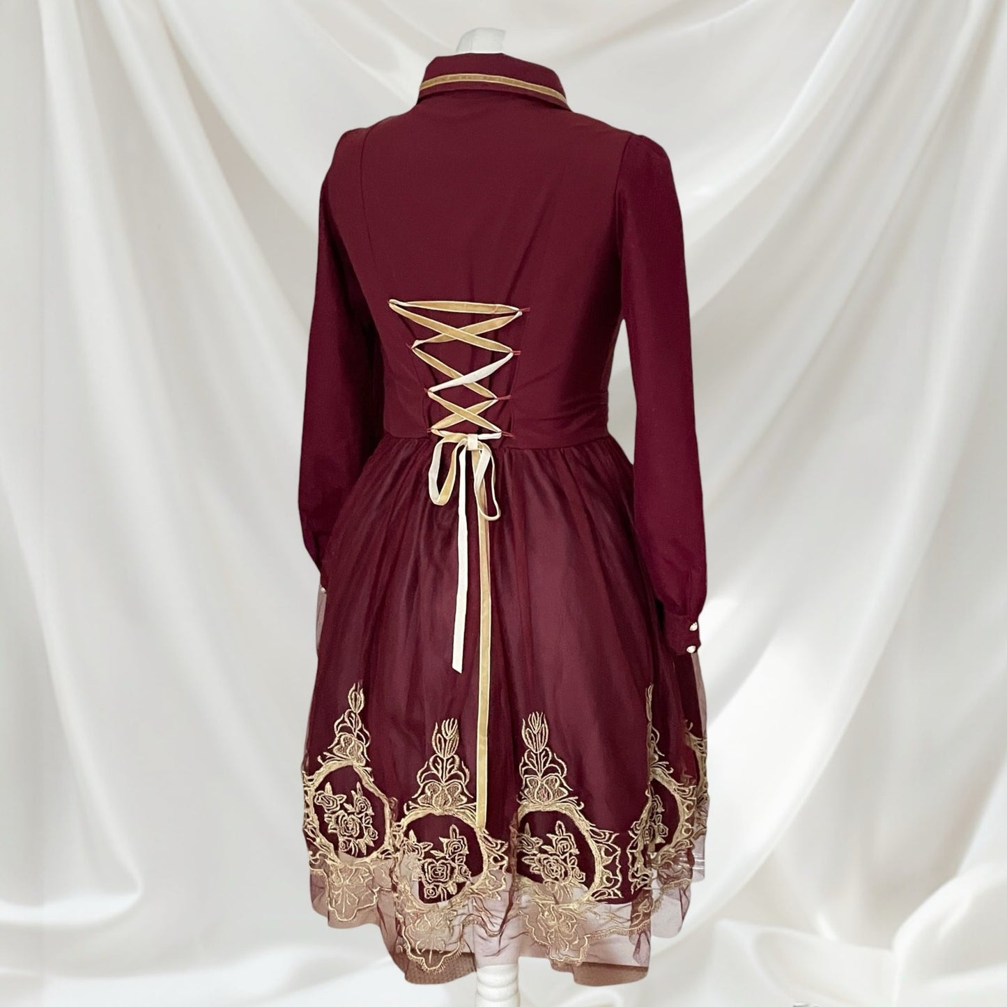 Axes Femme Burgundy Lolita Dress with a Separate Matching Petticoat3