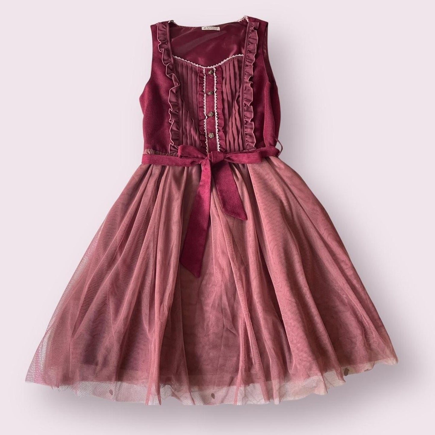 Axes Femme dusty rose and burgundy layered dress with ribbon belt0