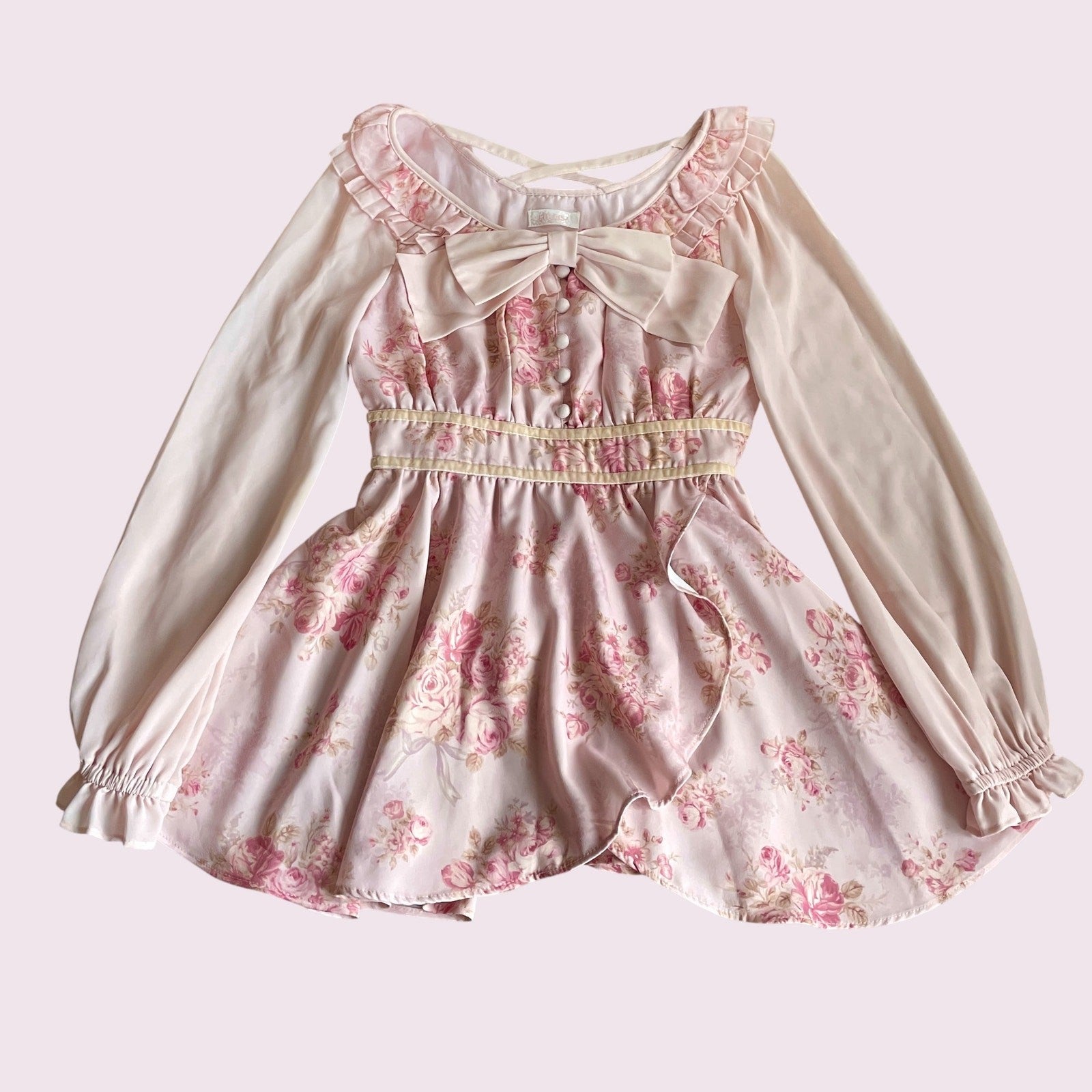 Liz Lisa pink floral blouse & skirt set with a detachable bow 1