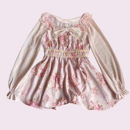 Liz Lisa pink floral blouse & skirt set with a detachable bow 1