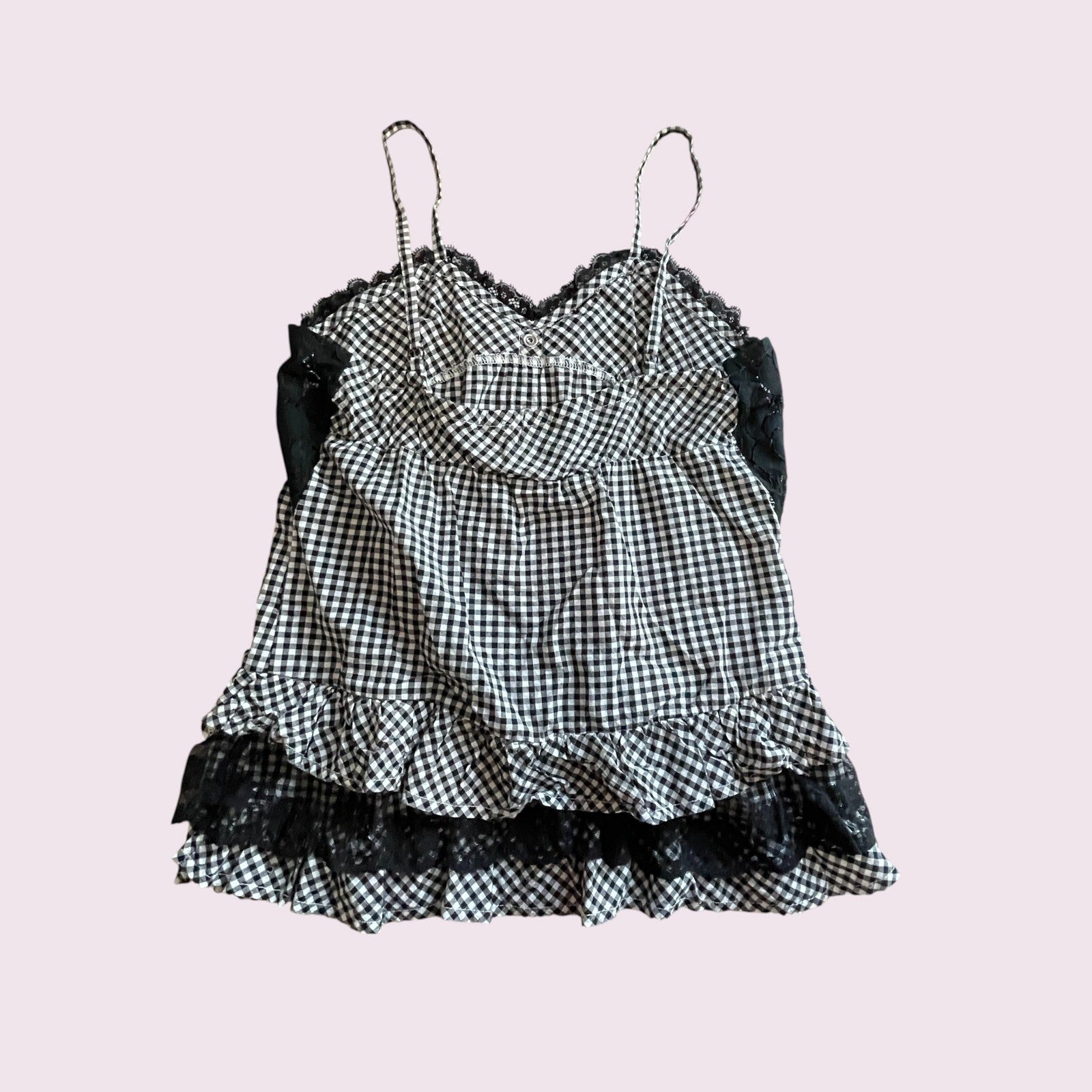 Gingham checkered lace-trim vintage cami top6